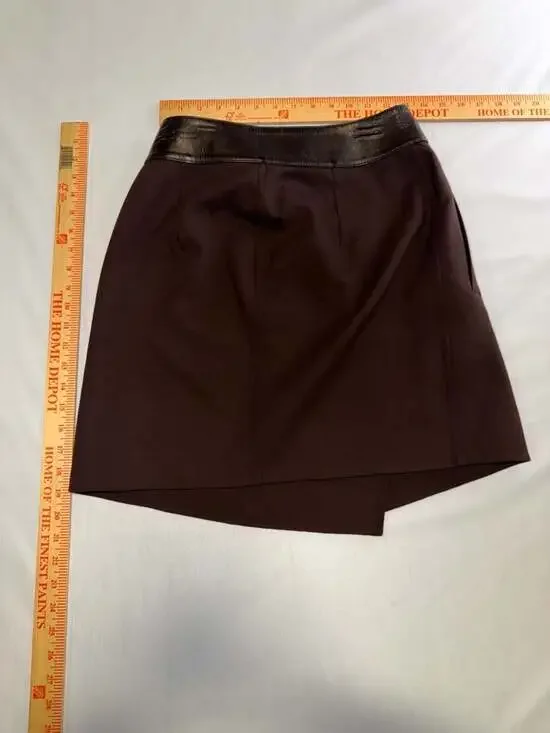 Gucci Brown Wool Wrap Skirt with Leather Trim & Gold Hardware Size 40